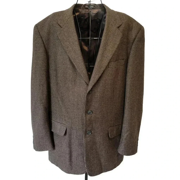 Joseph & Feiss International Blazer 44L Mens 100% Pure Wool Brown Check 3-Button - Picture 1 of 5